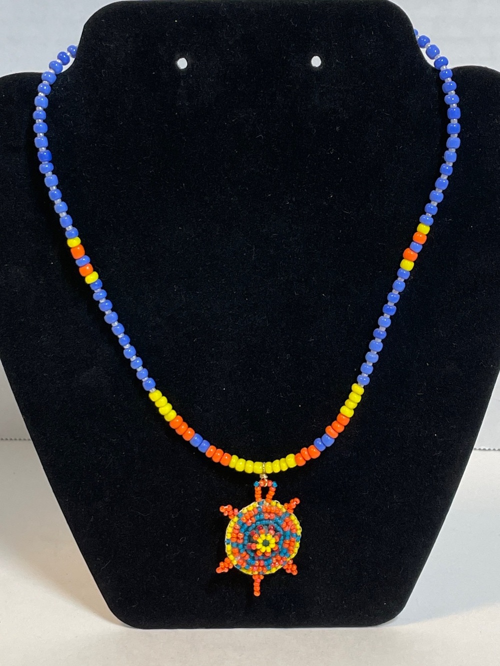 Authentic Seed Beads Medallion Necklace Native American Handcrafted 16"